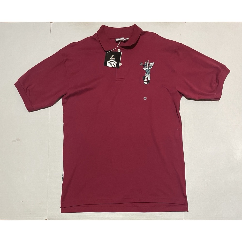 Acme Clothing 90s Vtg Medium Bugs Bunny Golf Polo Shirt Burgundy‎ Looney Tunes